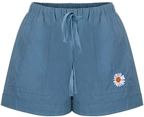 Ležerne kratke hlače za žene izvučene elastične vrećice s džepovima s džepovima lagane salone kratke hlače cvjetne kratke hlače