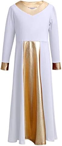 Owlfay Kid Girls Metallic Gold s V-izrezom s dugim rukavima Pohvale plesne haljine labave fit pune duljine liturgijskog lirskog bogoslužja
