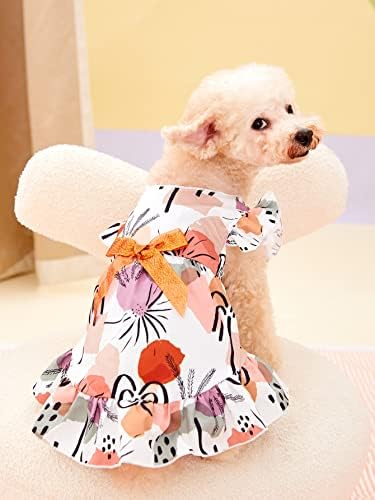 Qwinee pse haljina luk dekor ruffle ruffy štene princeza haljina za zabava mačje haljine za male srednje pse mačiće multicolor s