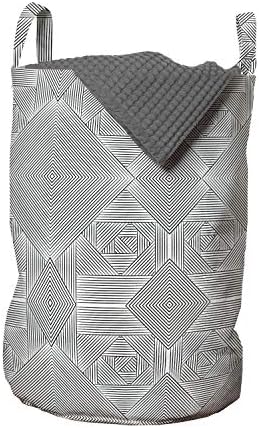 Geometrijska torba za rublje, tanke prugaste linije, Moderni kvadrati, trokuti i pravokutnici, košara za rublje s ručkama koje se zatvaraju