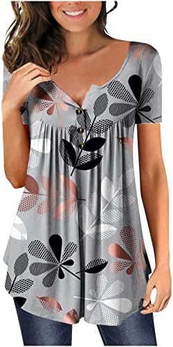 Ženski cvjetni tiskarski vrhovi modni tiskani ležerni gumb okupljeni V-izrez dugih rukava labave majice bluze bluze