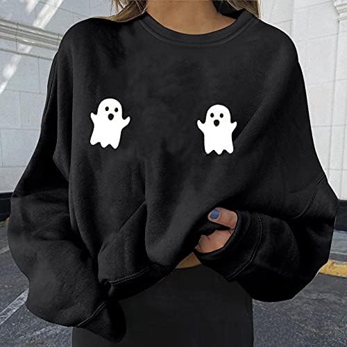 Ženski posadi s tiskanom duksericom s dugim rukavima Slatka Halloween Ghost Pulover labavi preveliki vrhovi džempera