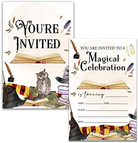 Dolimfa retro čarobni čarobnjački rođendan Pozivnice ispunjavaju stil čarobne škole čarobnjaka za rođendan, 20 brojanja s omotnicama