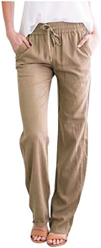 Ženske pamučne lanene lanene hlače s visokim strukom Summer Palazzo hlače casual labave hlače s širokim nogama s džepovima