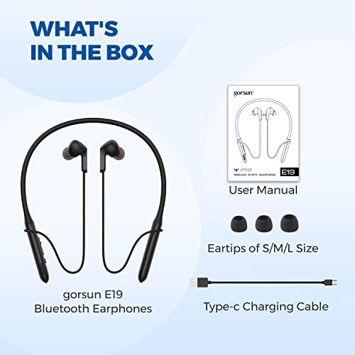 Gorsun E19 Bluetooth slušalice za vrat, bežični sportski slušalice, 15h vremena igranja, sklopivi i lagani, IPX5 vodootporni, Bluetooth