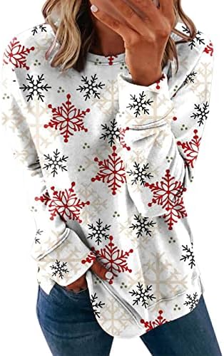 Ženske jesenske zimske vrhove ležerne dukserice bez kapuljača božićni print dugim rukavima pulover žene prevelike kapuljače