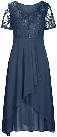 Haljina kratkog rukava, ženska haljina šifona elegantna čipkasta patchwork haljina izrezana dugačka haljina večernja haljina