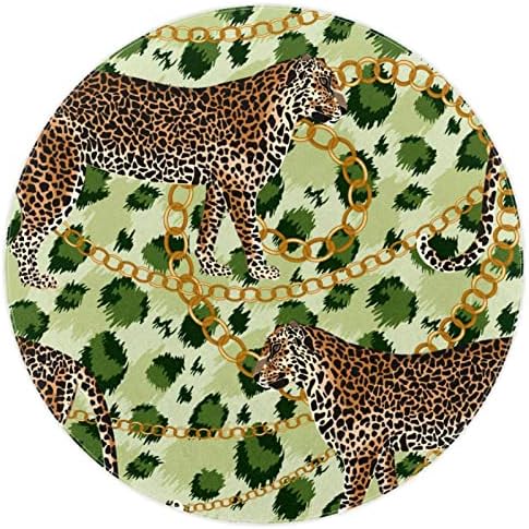Llnsupply 5 ft okrugli prostirki za igranje niske pile, tri leopard zlatni lanac zelena tigra koža za bebe puzanje podne prostirke