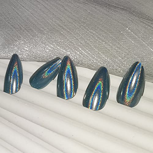 Bademov tisak na noktima srednji lažni nokti plavi gradijent ljepilo ljepilo na noktima holografski akrilni nokti visoka moda luksuzna