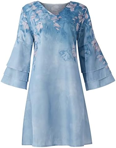 Nokmopo haljine za žene modni temperament elegantni tiskani V-Neck 3/4 rukava Mini Dress Party Maxi haljina