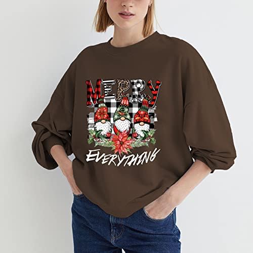 Narhbrg Sretan božićni dukserica za žene božićne karirane stabla tiskane košulje Preveliki odmor za odmor casual pulover vrhovi