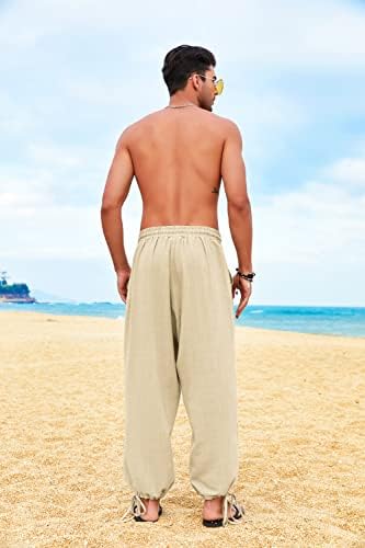 Coofandy muške pamučne lanene hlače Kauzalne haremske hlače Elastično struk plaža boho joga hlače