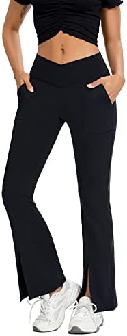 Nove flare joge hlače za žene crossover bootcut s visokim strukom s džepovima s prednjim treningom s podijeljenim širokim nogama 、