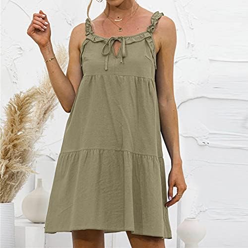 Ženska ljetna haljina bez rukava s volanima i dekolteom u obliku slova u, mini haljina širokog kroja, lepršava plisirana kratka haljina