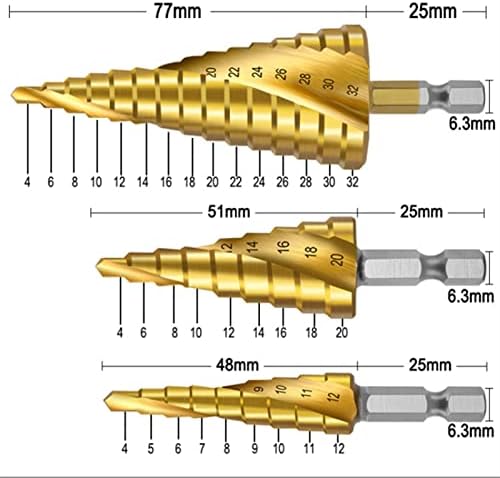 XMEIFEITS KORAK BIJELO 4-12 mm 4-20 mm 4-32 mm šesterokutni spiralni korak BIT BIT SET HSS T-ITANIUM Obloženi metalni rezači rupa od