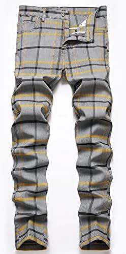 Hlače za muškarce povremene karirane tiskane hlače visoke elastičnosti plus veličina vitka ugradnje ravnih hlača hlače pune duljine