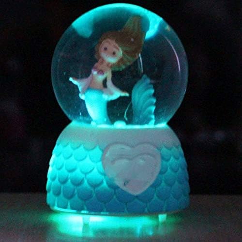 Lhllhl Mermaid Crystal Ball Music Box Pink Girl Moon Rainbow Snowflake Music Box Dekoracija