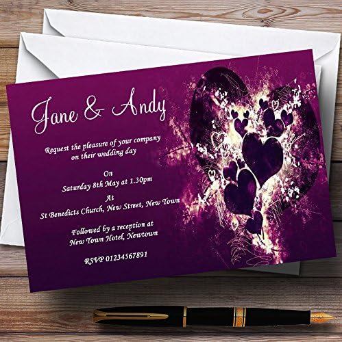Purple Hearts Romantične personalizirane pozivnice za večernji prijem