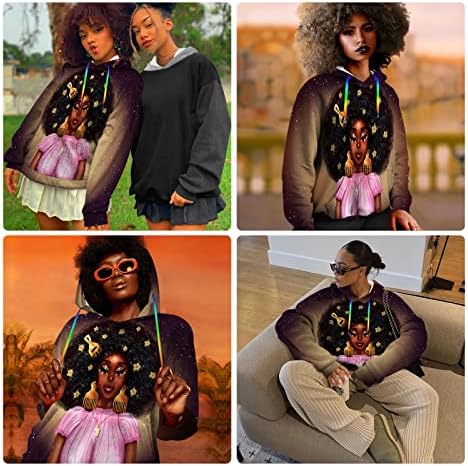 LMSM afroameričke kapuljače za žene predimenzionirane dukserice s kapuljačom, afro crne djevojke s džepovima
