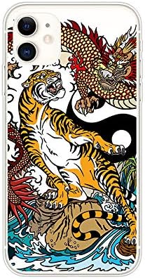 Slučaj Blingy's iPhone 11, cool grafički zabavni uzorak tigra s zmajevim dizajnom tetovaža umjetnički stil životinjskog stila prozirni