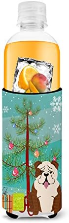 Caroline's Treasures bb4246muk Sretno božićno drvce Engleski buldog Brindle Bijeli ultra zagrljaj za tanke limenke, može hladni zagrljaj