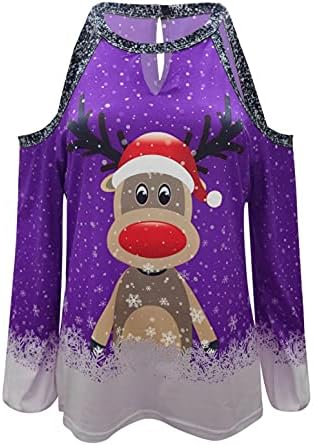 Xmas hladno rame bluza za žene ružni božićni pulover smiješni snježni pahuljica twist tweacr majica za odmor vrhovi