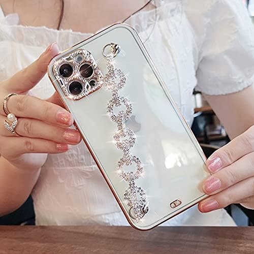 Bonitec Kompatibilan s iPhoneom 13 Pro Max Case White narukvica 3D Svjetluca Sparkle Bling remen luksuzni Shiny Crystal Rhinestone