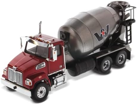 Diecast Masters Western Star 4700 SFFA betonski mikserski kamion- Metalik crvena i siva | Tandem s mikserom | 1:50 Polu kamioni Model