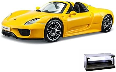 Diecast Car W/Display kućište - Porsche 918 Spyder, Yellow - Bburago 21076yl - 1/24 Ljestvica Diecast Model Model Toy Car