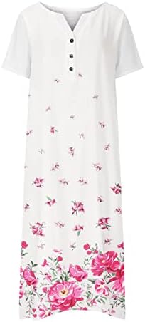 Haljine za žene 2023 seksi, ženska haljina gumb cvjetni džep s kratkim rukavima v vrat casual labava haljina