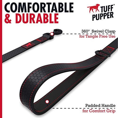 Tuff Pupper Action Leash i Action Collar | Podudaranje crne boje | Aluminijski hardver teške dužnosti | PVC obložena traka | Vodeni