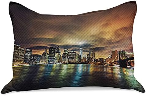 Ambasonne City pleteni prekriveni jastuk, fantasy dramatično nebo u New Yorku, noćasnom olujnom zalaskom sunca, živahni refleksiji