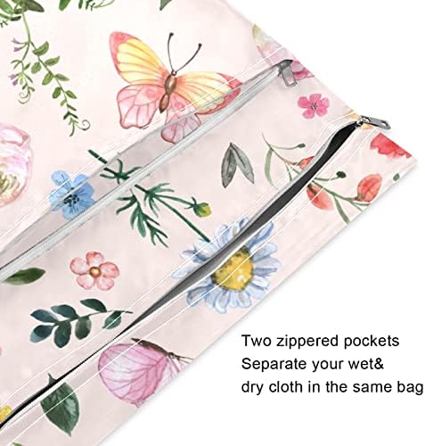 Xigua leptir i cvjetna vodootporna mokra vrećica za krpu pelena za pranje mokrih suhih vrećica s 2 džepa s patentnim zatvaračem za