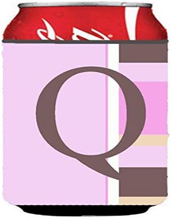 Caroline blaga CJ1005 -QCC Pismo Q Početni monogram - ružičaste pruge limenke ili zagrljaj za boce, može hladiti rukav zagrljaj za