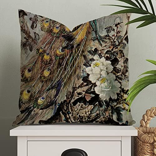 Rustikalno plava ljubičasta pauna s cvijećem Bacajte jastuk poklopac šarene paunove dekor jastuk jastuk pokrivač ukrasna jastuka s