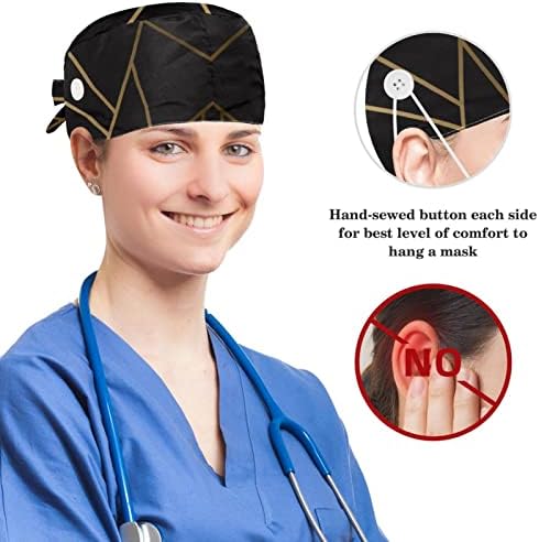 Medicinske sestre kapice za žene dugu kosu, radna kapu s gumbom i lubanju glave s gumbom i lukom kose Scrunchie