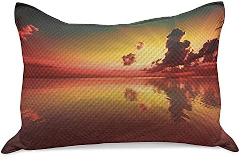 Ambasonne Americana Pleteni jastuk od prekrivača, izlazak sunca nad morskom vodom odraz Oblačni horizont, standardni poklopac jastuka