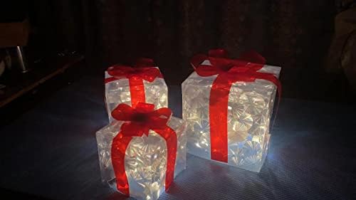 JZRH Trodijelni božićna LED rasvjeta poklon kutija, prozirna topla bijela rasvjetna kutija, božićno drvce, dvorište, dom, božićni ukras