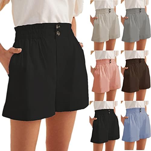 Firero kratke hlače za žene Ljetni elastični gumbi visokog struka Čvrsta lagana vrećica džepnog dnevnog boravka Bermuda široke kratke