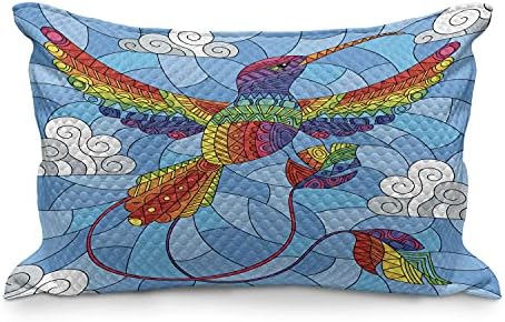 Ambasonne obojeni stakleni prekriveni jastuk, Hummingbird oblaci nebeski mozaik ilustracija, standardni pokrov jastuka za kraljevske