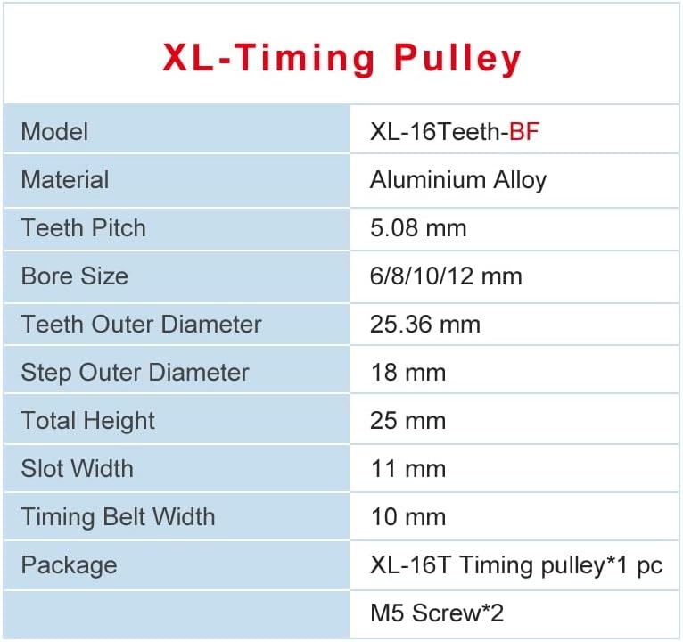 ZhengGuifang Professional XL 16T vremenski vremenski okvir, provrta 6/8/8/10/12 mm zube zube 5,08 mm aluminijska remenica kotača za
