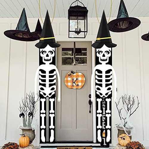 2pcs ukrasi za Halloween Vanjski skelet s kosturom vjetrovito viseći dekor ， užareni vjetrobranski šešir za zastavu za vrt, dvorište,