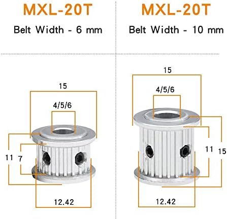 Axwerb Professional 2PCS MXL-20T AF AF OFFING TIMPLEYS, provrta 3/3.175/4/5/5/6 mm remenica za širinu 6/10 mm MXL razvodni remen