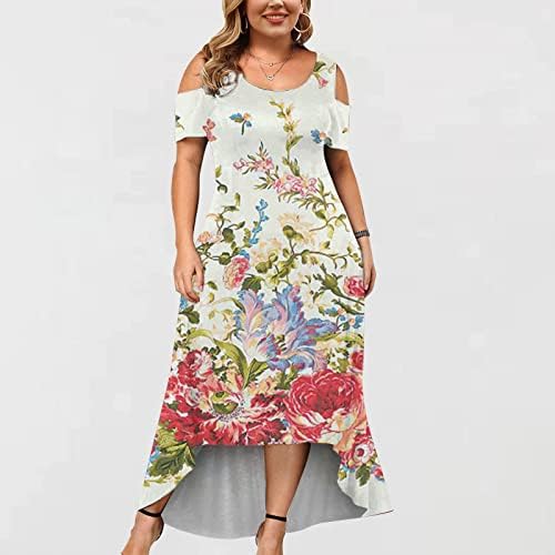 Ženska predimenzionalna haljina od hladnih ramena Posada kratka rukava casual ljuljajući ljetni cvjetni print a-line haljina za vrat