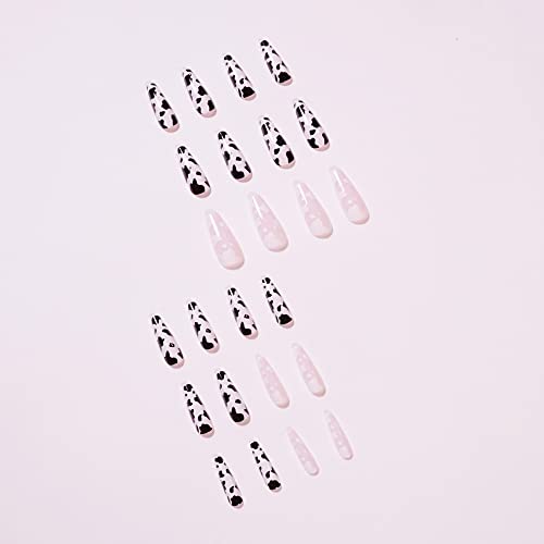 MENGSOOD TIPS-COFFIN PRESS na noktima ružičasti crni stil Lažni nokti pune uvale s ljepilom kvadratne sjajne srednje dužine Lažni savjeti