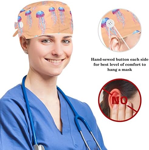 Muooum kirurgija kapica Bouffant kape Radna kapa s gumbima i lukom kose za žene, dugu kosu, plavu i crvenu meduzu
