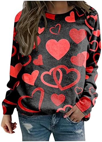 Sretne majice za Valentinovo okrugli vratni vrhovi dugih dukseva s dugim rukavima Ljubav srce grafičke majice par majice vrhovi