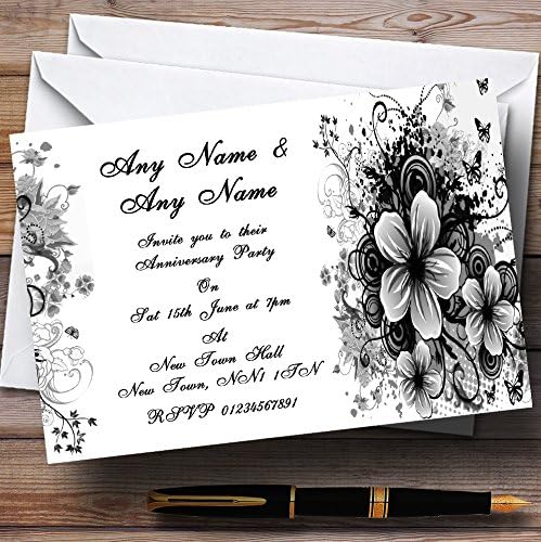 Crno bijelo cvijeće leptir godišnjica vjenčanja Personalizirane pozivnice