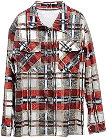 Fzylqy ženske flanel kabel s dugim rukavima s ovratnicima dugi jakni kaputi preveliki gumb dolje košulje bluze s vrhovima s