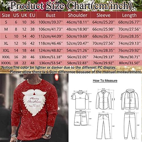 Wocachi božićne majice s dugim rukavima za muške, xmas 3d grafički deda Mraza za tisak majice majice za zabavu sportske majice